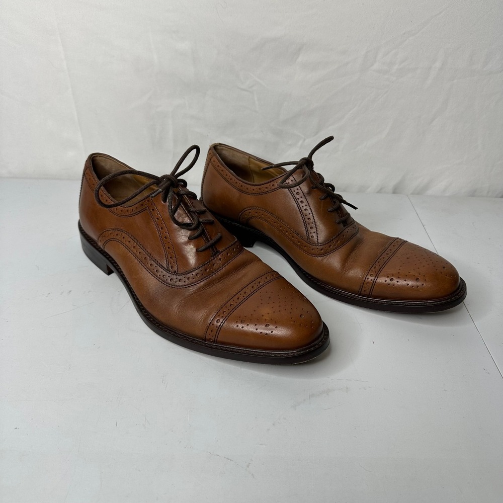 Johnston & Murphy Mens Tan Leather Cap Toe Brogue Oxford Dress Shoes 8.5M